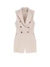 Elisabetta Franchi Jumpsuit With Sholder Pads And Leather Belt In White