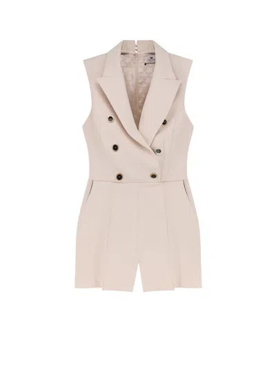 Elisabetta Franchi Jumpsuit With Sholder Pads And Leather Belt In White