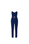 Elisabetta Franchi Flowing Crepe Jumpsuit With Macro Blue Bow In Blue