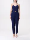 Elisabetta Franchi Flowing Crepe Jumpsuit With Macro Blue Bow In Blue