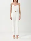 Elisabetta Franchi Flowing Crepe Jumpsuit With White Macro Bow In White