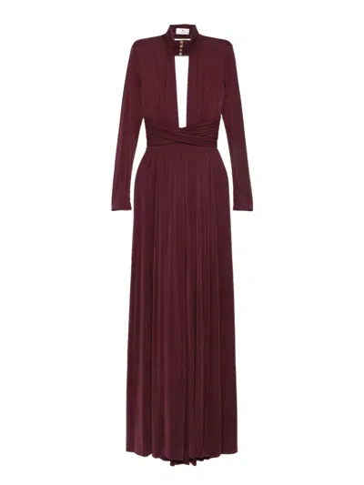 Elisabetta Franchi Key-hole Mock-neck Maxi Dress In Burgundy