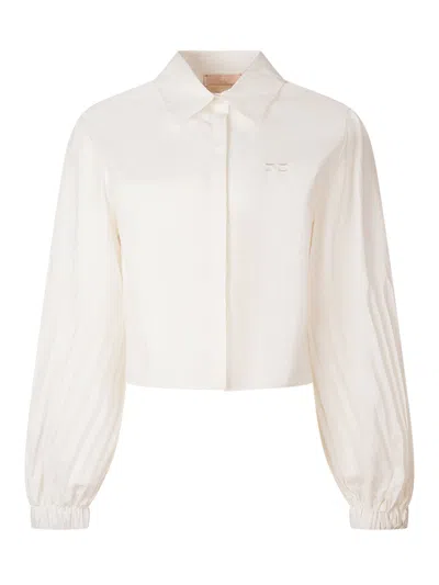 Elisabetta Franchi Kids Long Sleeve Mini Shirt For Kids In Avorio