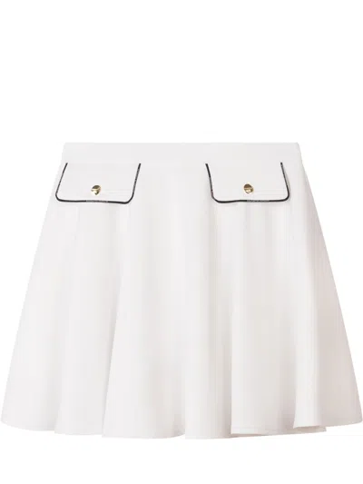 Elisabetta Franchi Kids Mini Skirt With Pockets And Artistic Prints In Avorio/nero