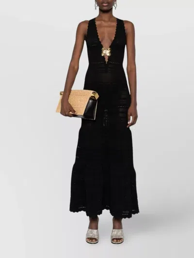 Elisabetta Franchi Knee Length Dress Featuring Crochet Detailing In Black