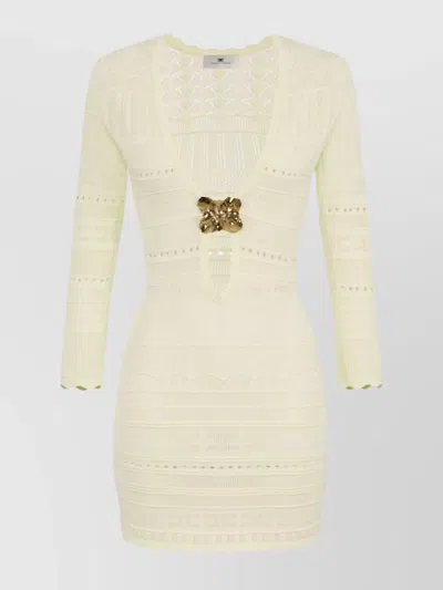 Elisabetta Franchi Knee Length Dress With V-neck And Crochet Detailing In White