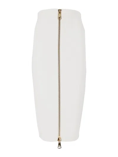 Elisabetta Franchi Knee-length Zipper Fitted Mini Skirt In White