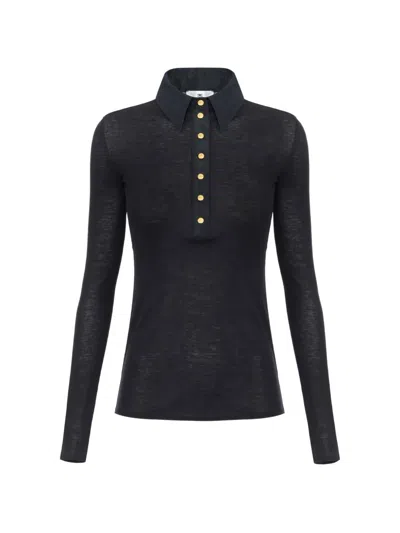 Elisabetta Franchi Knit And Taffeta Polo Shirt In Black