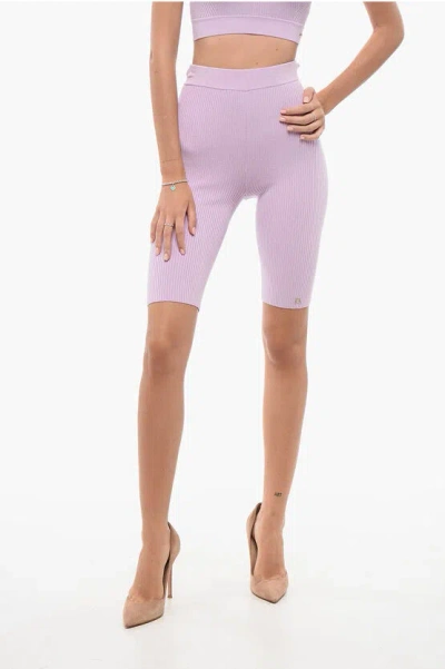 Elisabetta Franchi Knit Biker Leggings In Purple