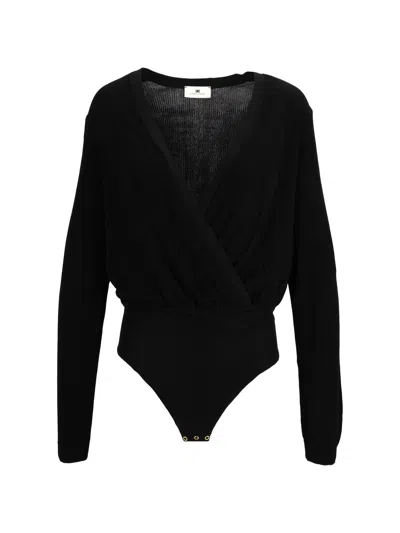 Elisabetta Franchi V-neck Wrap-style Bodysuit In Black