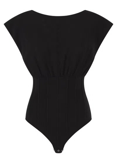 Elisabetta Franchi Knit Bodysuit With Deep Neckline And Jewel Detail In Black