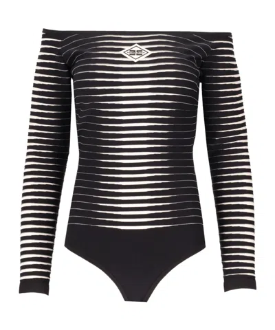 Elisabetta Franchi Knit Bodysuit With Jacquard Zebra In Black