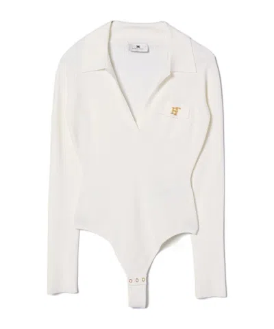 Elisabetta Franchi Knit Bodysuit With Openwork Embroideries In White