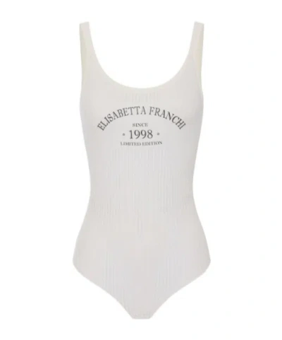 Elisabetta Franchi Knit Bodysuit With Printed Logo In White