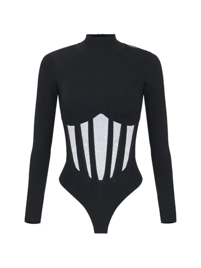 Elisabetta Franchi Knit Bustier Bodysuit In Black