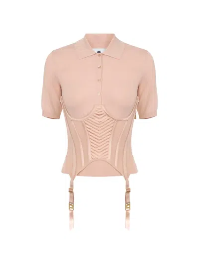 Elisabetta Franchi Gestricktes Poloshirt In Nude