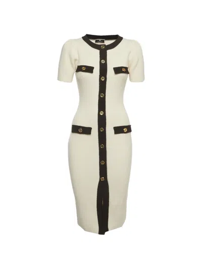 Pre-owned Elisabetta Franchi Knit Button-front Midi Dress In Neutrals