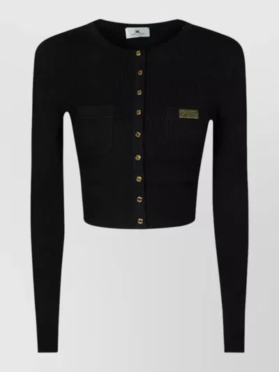 Elisabetta Franchi Knit Cardigan Gold Tone Buttons Pockets In Black