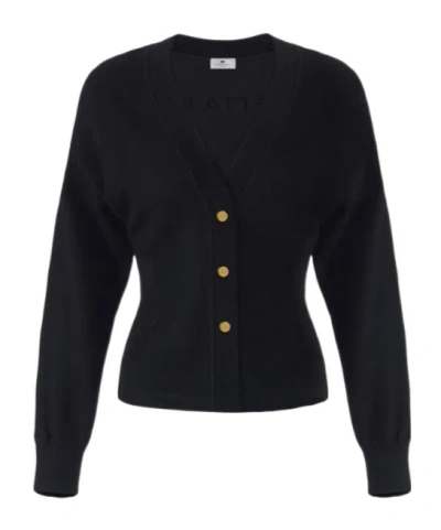 Elisabetta Franchi Knit Cardigan With Logo In Black