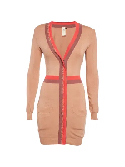 Pre-owned Elisabetta Franchi Knit Contrast-detail Mini Dress In Brown