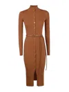 Elisabetta Franchi Dress In Openwork Knit Fabric With Jewel Belt In Brown