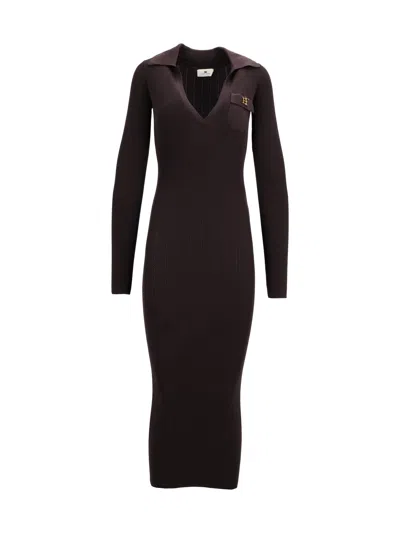 Elisabetta Franchi Knit Dress In Brown