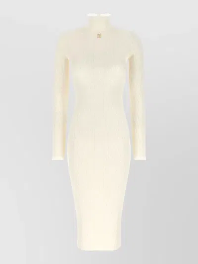 Elisabetta Franchi Knit Dress High Neck Long Sleeves In Neutral