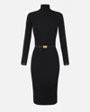 Elisabetta Franchi Dress In Ribbed Knit Fabric With Belt In Black
