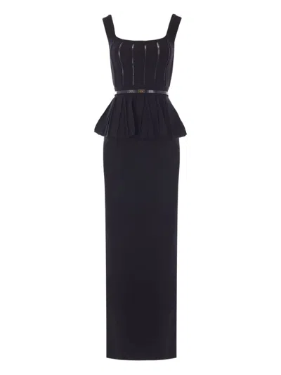 Elisabetta Franchi Knit Dress With Belt In Black