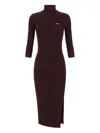 Elisabetta Franchi Midi Dress With High Neck And Side Slit Detail In Burgundy
