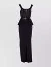Elisabetta Franchi Red Carpet Pleated-peplum Knit Maxi Dress In Black