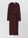 Elisabetta Franchi Knit Dress With Chain And Gold Buttons In Brown