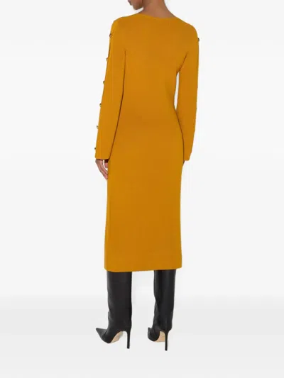Elisabetta Franchi Knit Dress With Jewel Buttons In Yellow