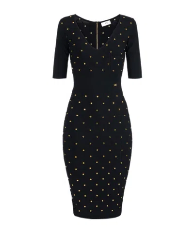 Elisabetta Franchi Knit Dress With Jewel Details In Black
