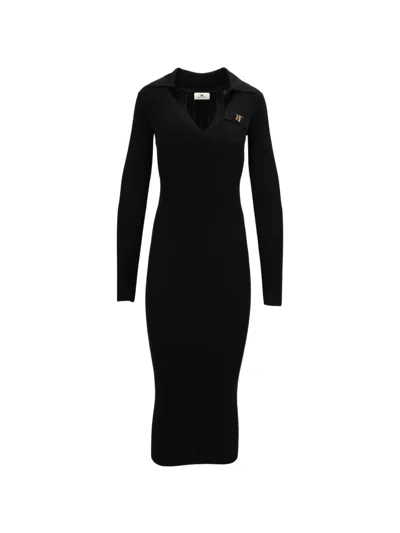 Elisabetta Franchi Knit Dress Fitted Silhouette Midi Length In Black