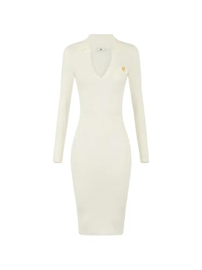 Elisabetta Franchi Knit Dress With Openwork Embroideries In White