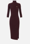 Elisabetta Franchi Midi Dress With High Neck And Side Slit Detail In Burgundy