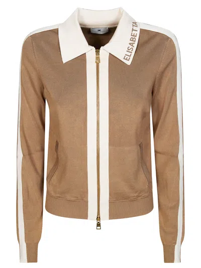 Elisabetta Franchi Knit Fabric Jacket With Shiny Viscose Bands In Neutral