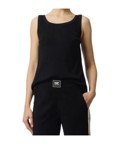 Elisabetta Franchi Sleeveless Knit Top With Glossy Viscose Bands In Black