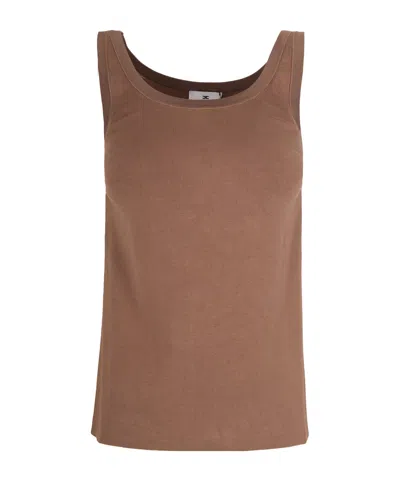 Elisabetta Franchi Knit Fabric Top With Shiny Viscose Bands In Brown