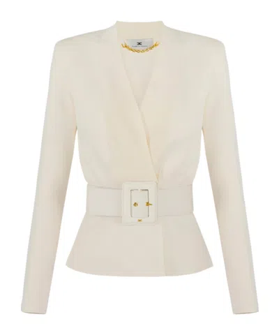 Elisabetta Franchi Knit Jacket With Belt In Pink