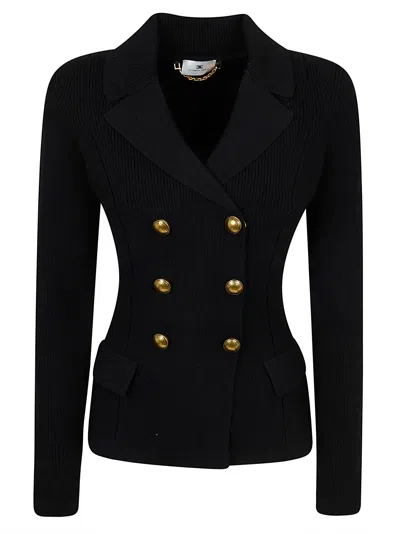 Elisabetta Franchi Knit Jacket With Jewel Buttons In Black