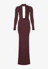 Elisabetta Franchi Burgundy Midi Dress With Gold Chain Cutouts In Burgundy