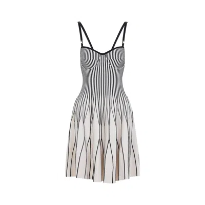 Elisabetta Franchi White And Black Knit Viscose Mini Dress In Gray