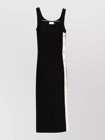 Elisabetta Franchi Knit Midi Dress Scoop Neckline Buttons In Black
