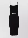 Elisabetta Franchi Knit Midi Dress With Spaghetti Straps And Belted Waist In Black