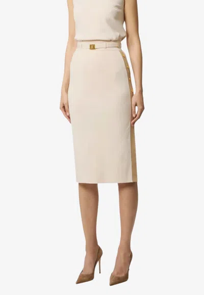 Elisabetta Franchi Knit Midi Skirt With Side-bands In Yellow