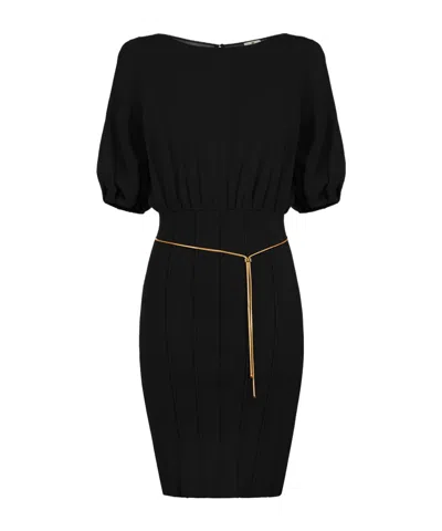 Elisabetta Franchi Knit Mini Dress With Belt In Black