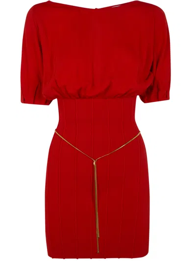 Elisabetta Franchi Knit Mini Dress With Snake Belt In Red