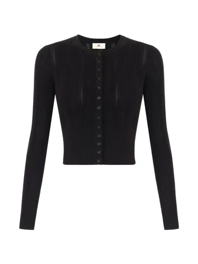 Elisabetta Franchi Knit Openwork Cardigan In Black